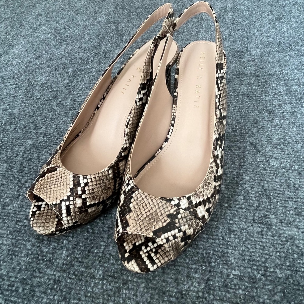 Kelly & Katie Snakeskin Print Peep Toe Slingback Kitten Heel Pumps Mens 8